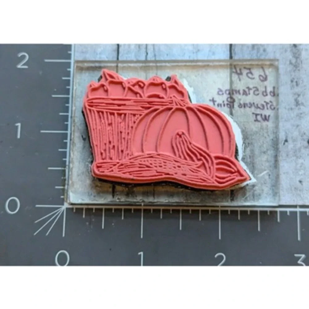 BB Stamps Basket Apples Pumpkin Corn Harvest Fall Acrylic Rubber Stamp #H3